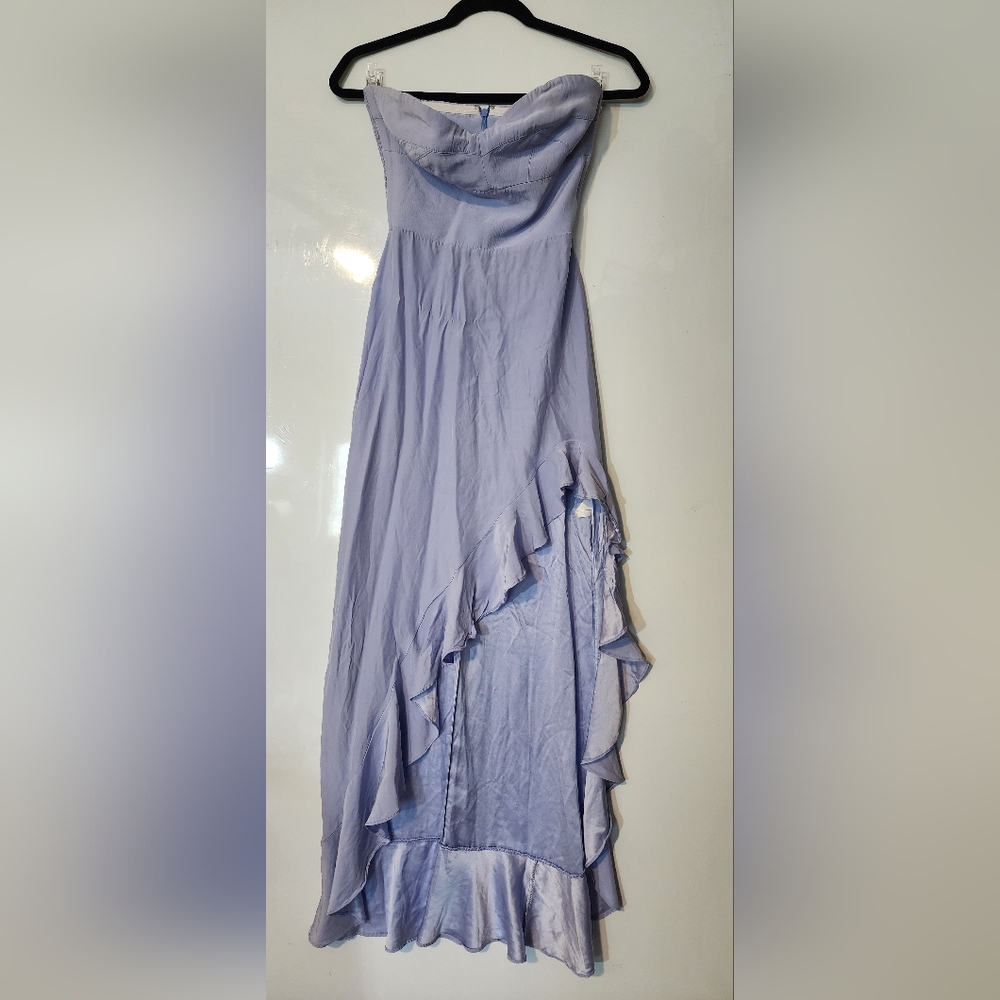Amanda Uprichard Light Blue Strapless High-Low Ruffle Dress - Picture 3 of 8